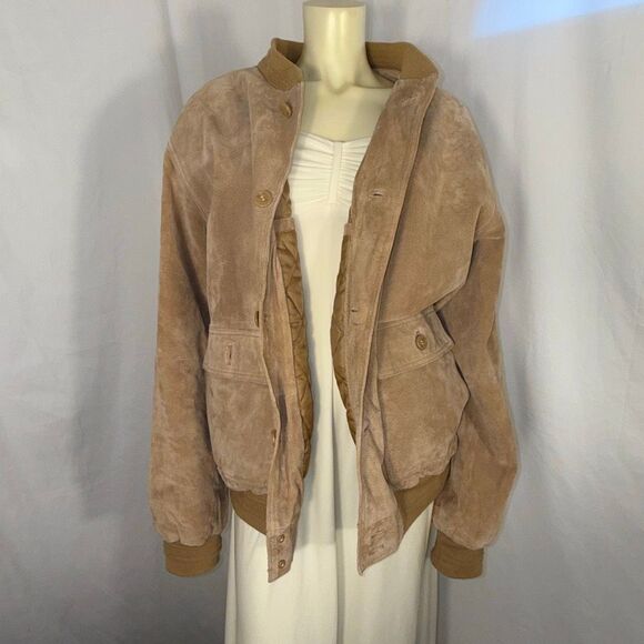 Vintage 1990s NorthCrest Genuine Leather Suede Bomber Jacket (Men’s XL, Tan Sand - Picture 1 of 12